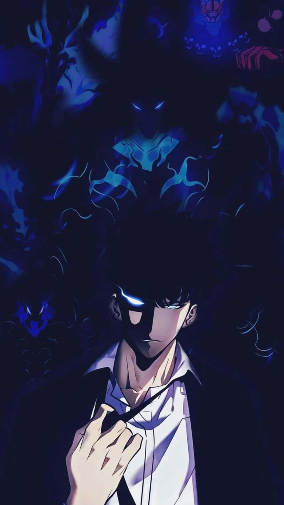 Cartoon Horror, glowing eyes, shadowy blue creatures, Full HD Phone Wallpaper