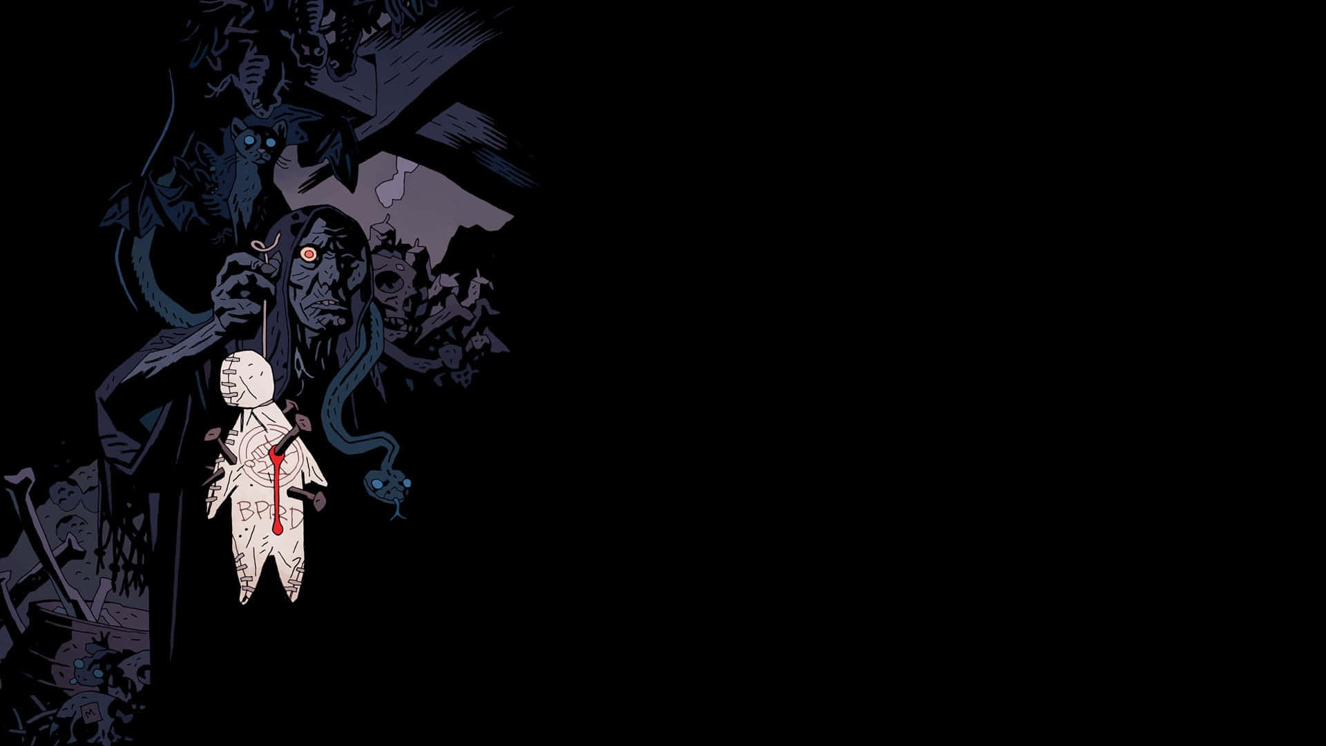 Cartoon Horror, white figure, red stains, Full HD Desktop Wallpaper