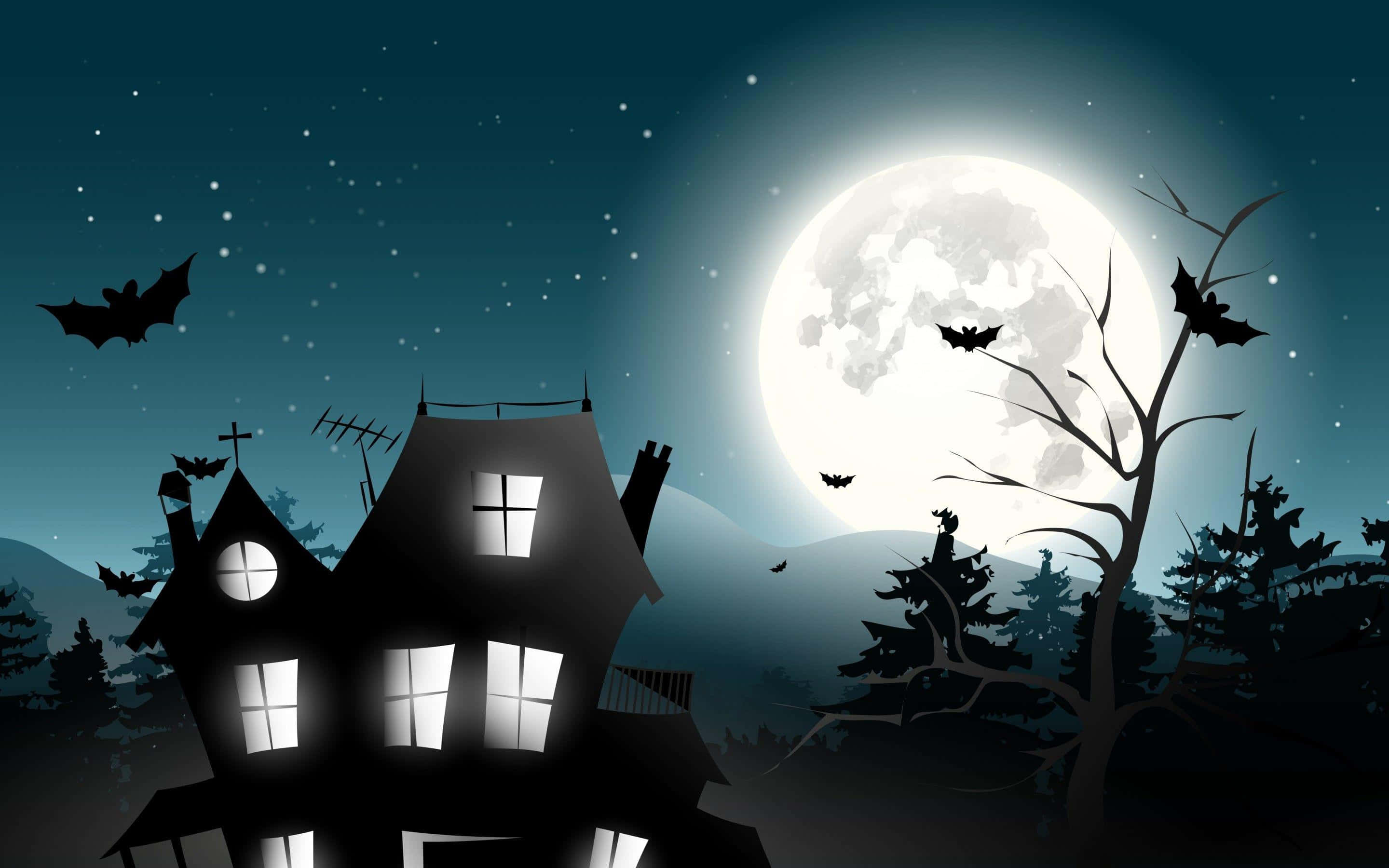 Cartoon Horror, full moon, bats, 2K Desktop Wallpaper