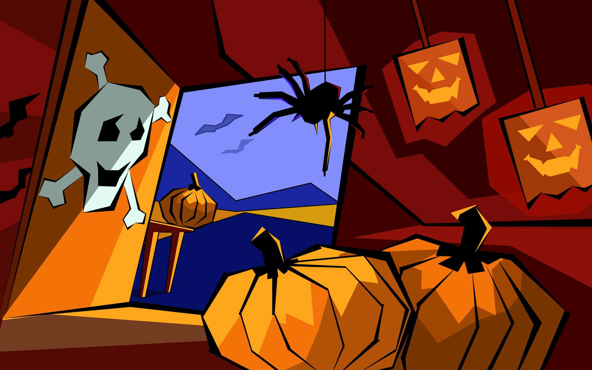 Cartoon Horror, jack-o'-lanterns, spider, Full HD Desktop Wallpaper