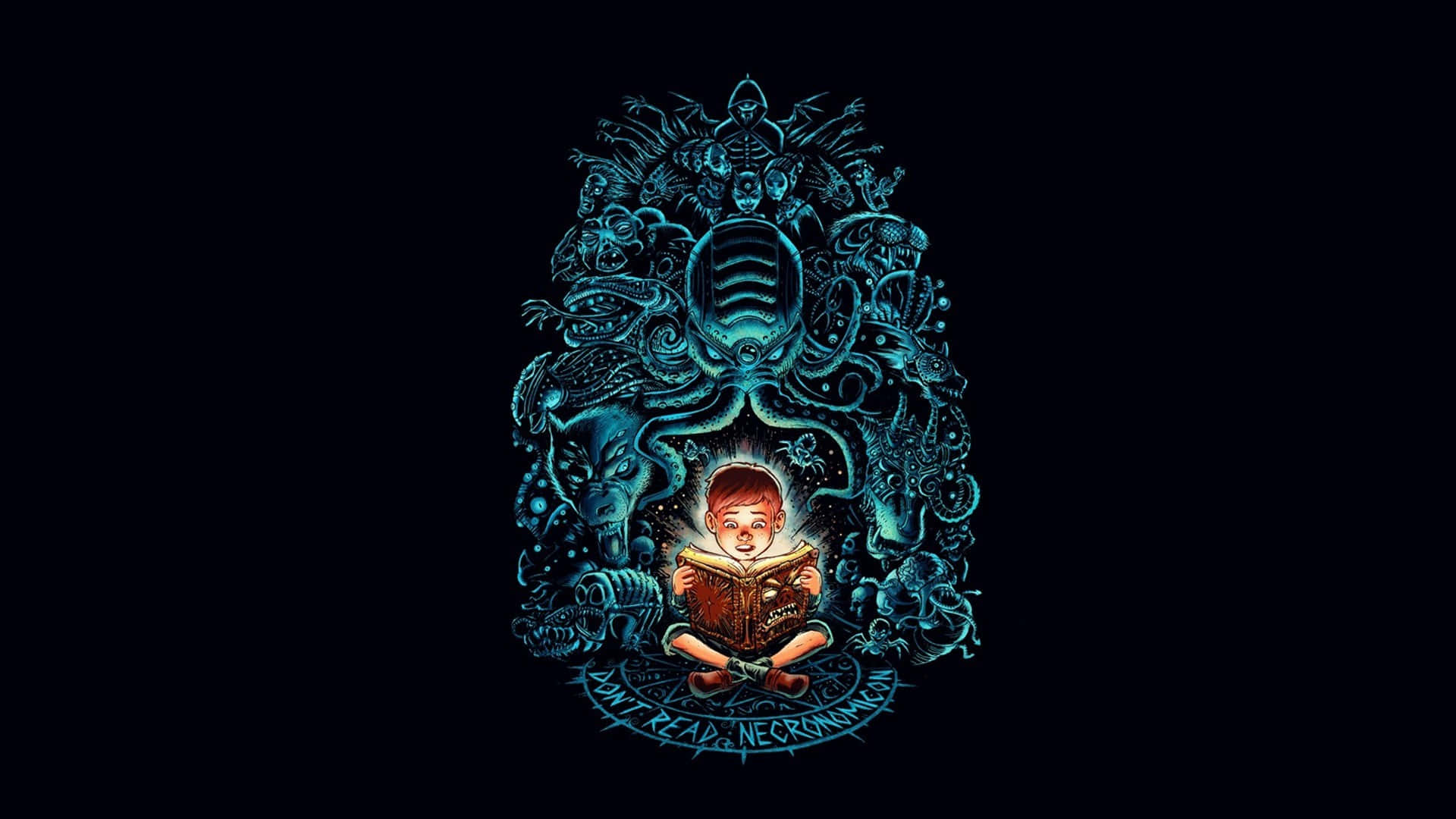 Cartoon Horror, 1920 x 1080, glowing book, Full HD Desktop Wallpaper