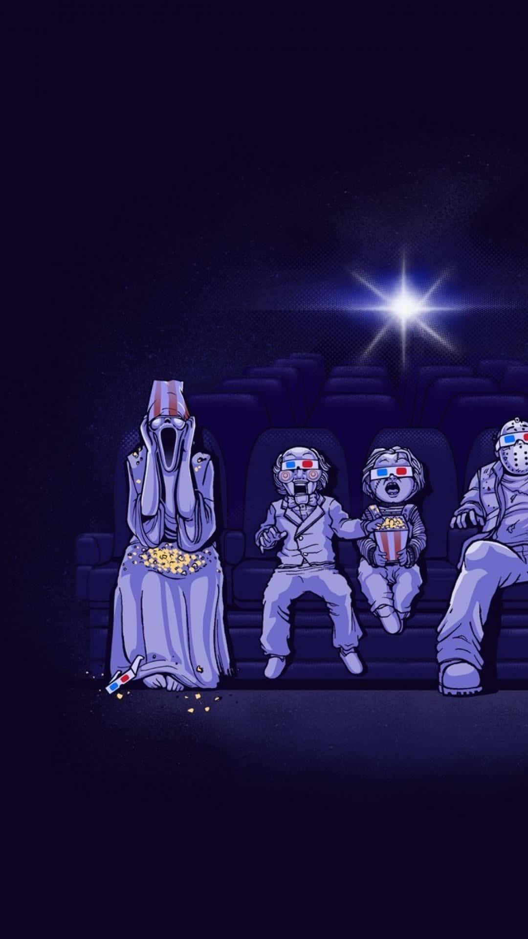Cartoon Horror, 3d glasses, dark theater, Full HD Phone Wallpaper