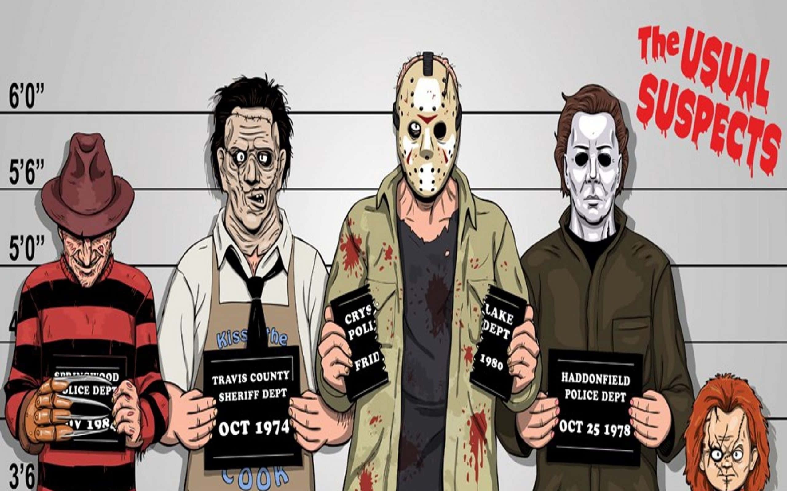 Cartoon Horror, Spooky Night, mugshot lineup, 2K Desktop Wallpaper
