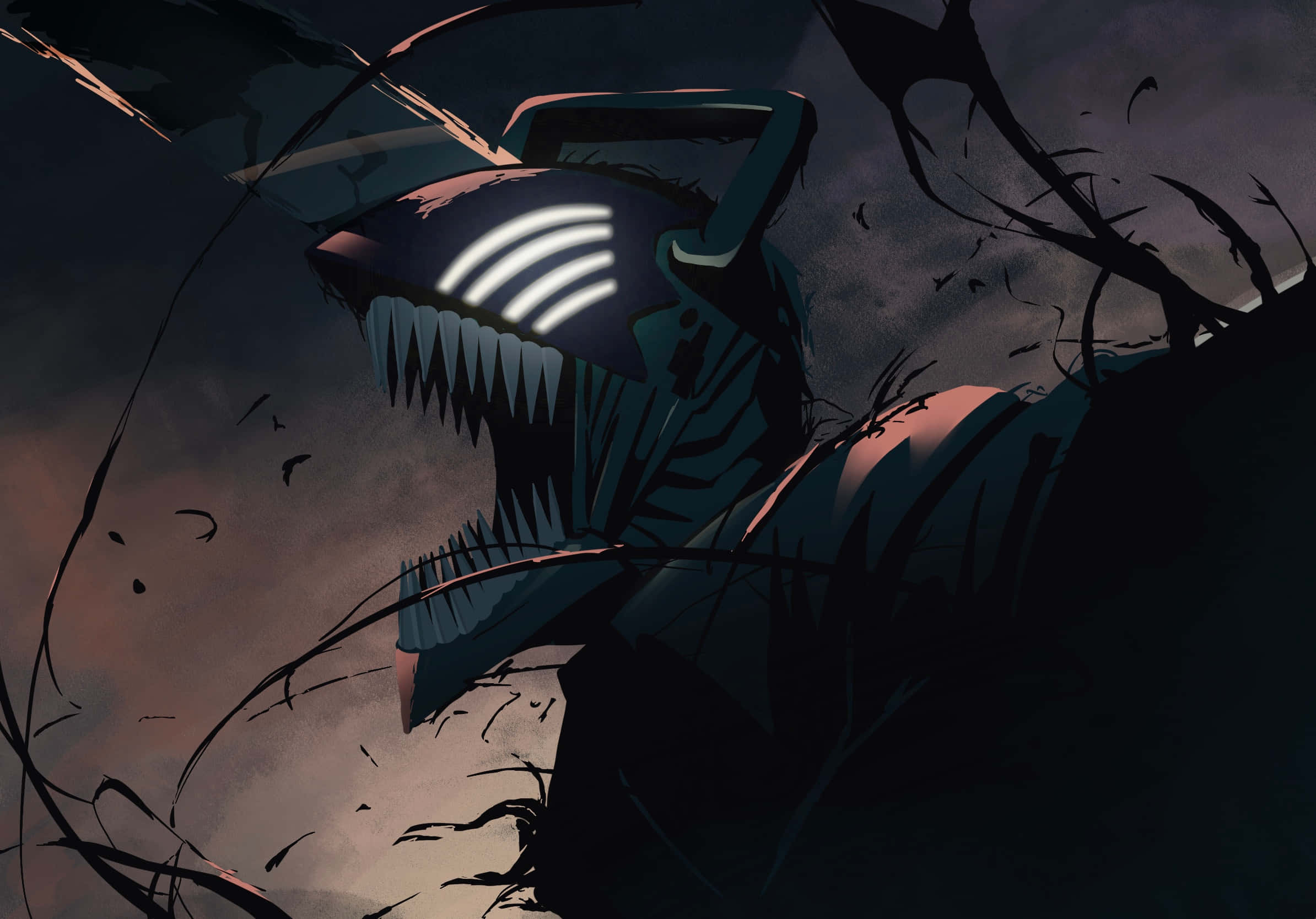 Cartoon Horror, chainsaw-wielding creature, glowing eyes, Full HD Desktop Wallpaper