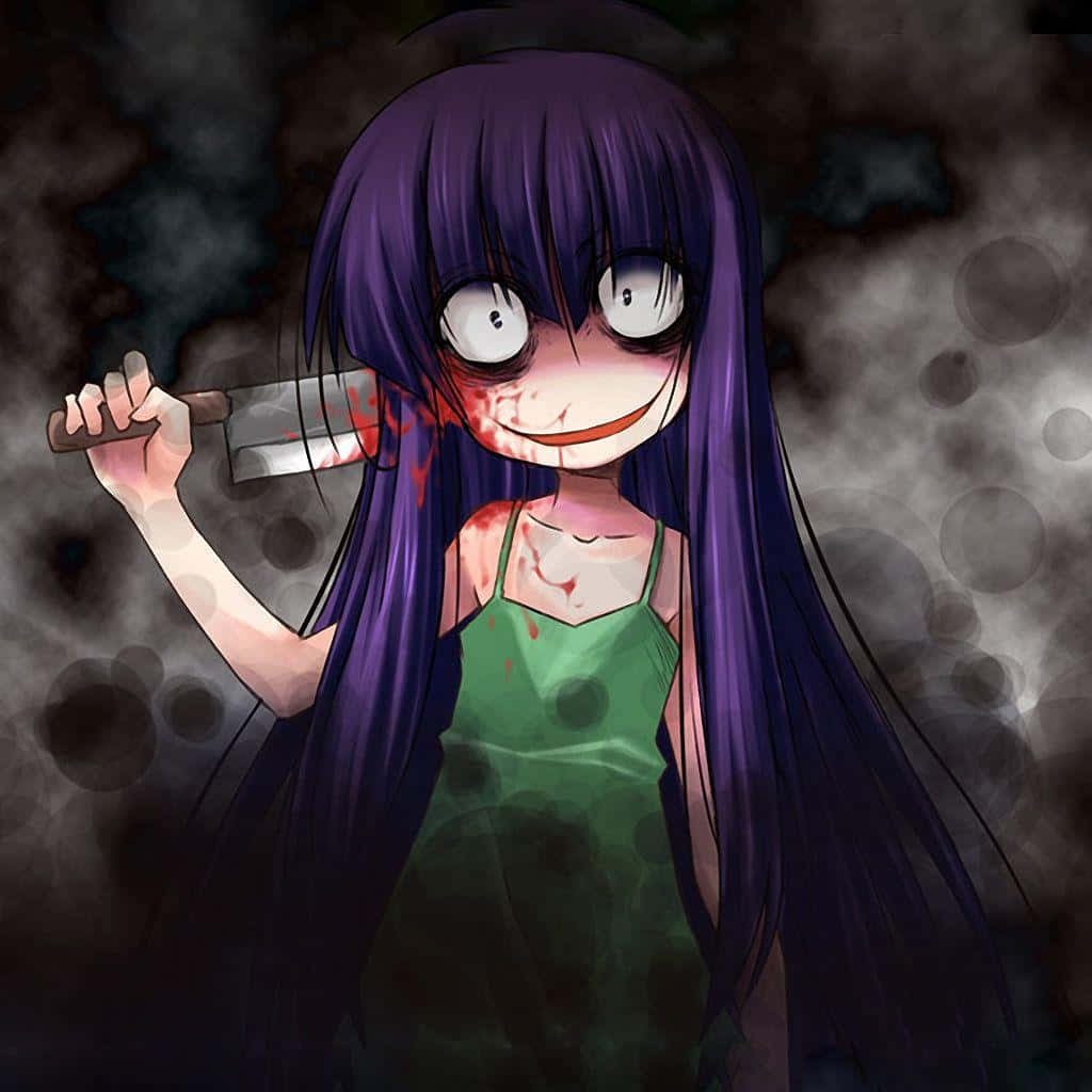 Cartoon Horror, purple hair, bloodied face, SD Desktop Wallpaper