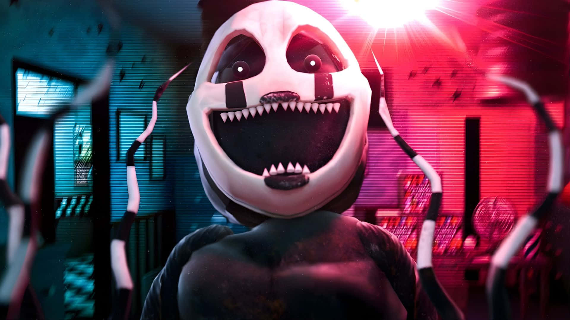 nightmare puppet, white masked animatronic, sharp teeth, Full HD Desktop Wallpaper
