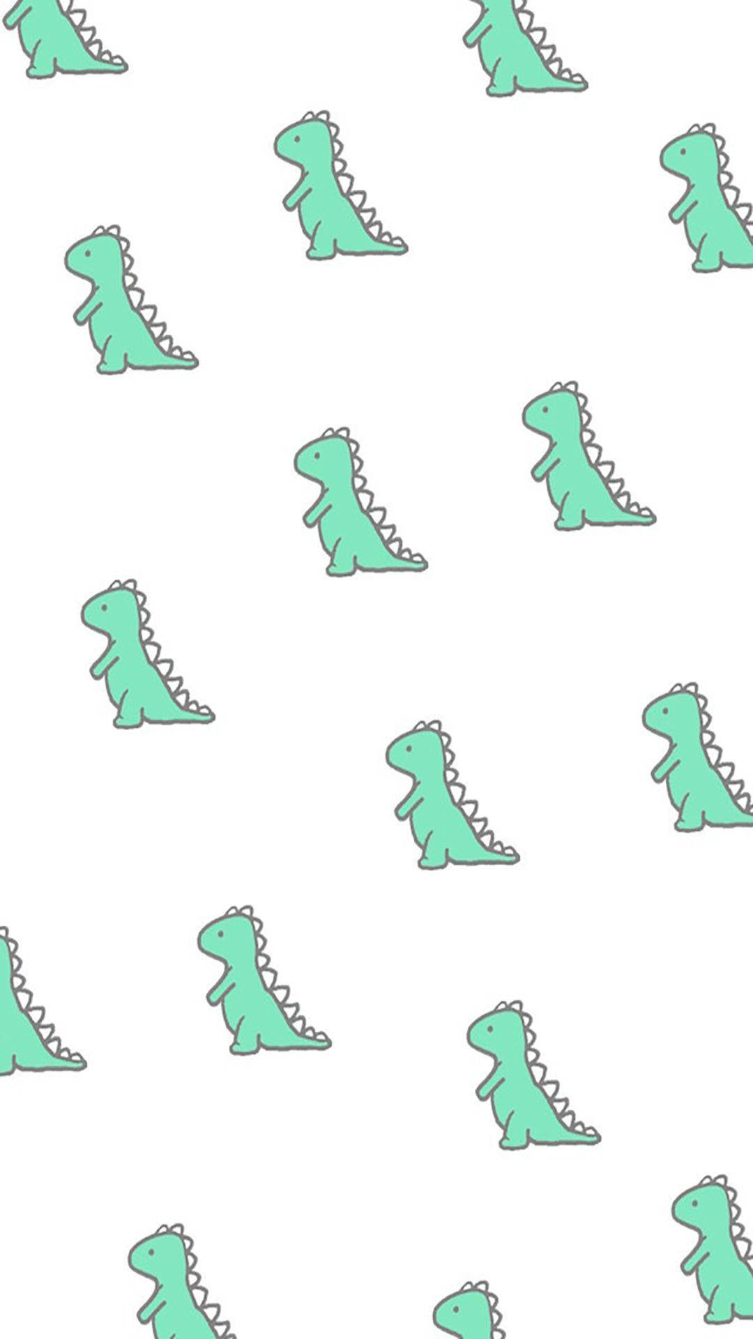 Cute Dinosaur iPhone, cartoon T-Rex, mint green, Full HD Phone Wallpaper