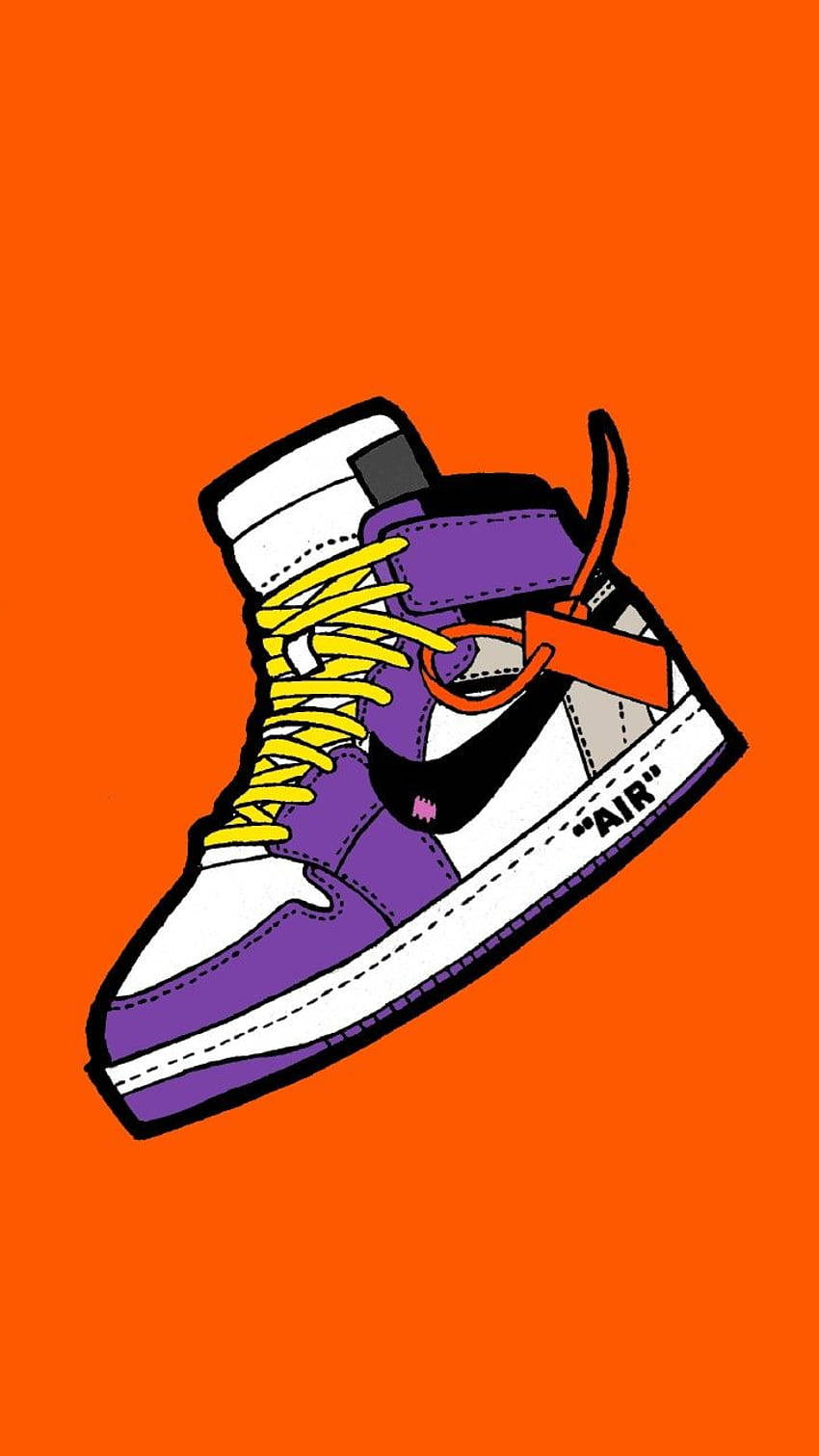 Cartoon Jordan Shoes, purple white and yellow high-top sneaker, orange tag, HD Phone Wallpaper