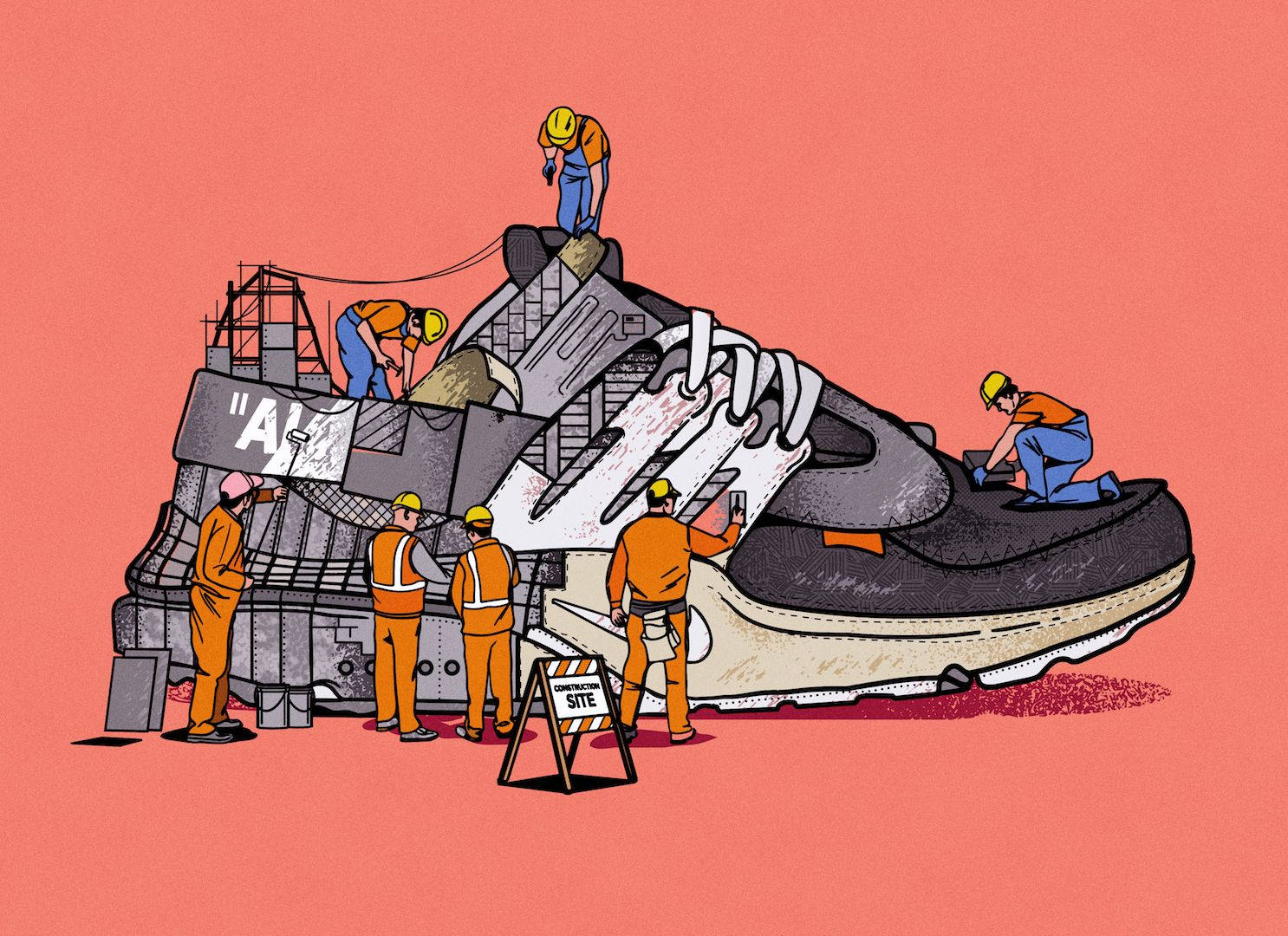 Cartoon Jordan Shoes, giant sneaker, orange gear, HD Desktop Wallpaper
