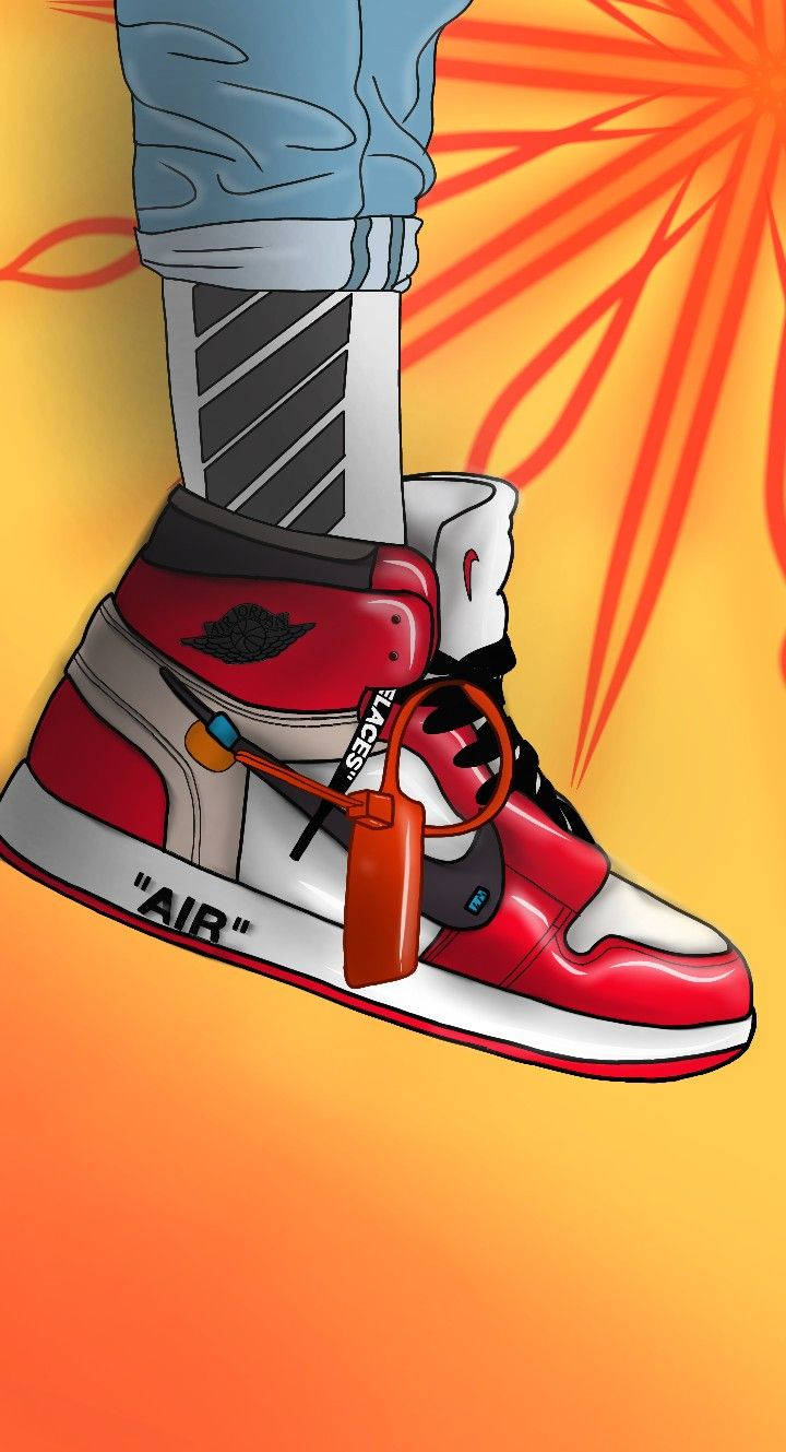 Cartoon Jordan Shoes, red white and grey sneaker, orange laces, HD Phone Wallpaper