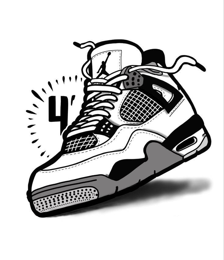 Jordan 4, black and white illustration, dynamic '4' graphic, SD Phone Wallpaper