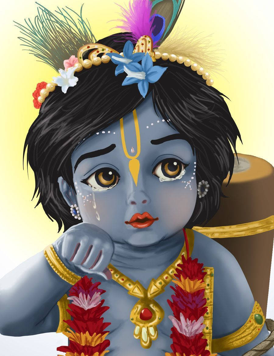 Cartoon Krishna, blue-skinned, golden eyes, SD Phone Wallpaper