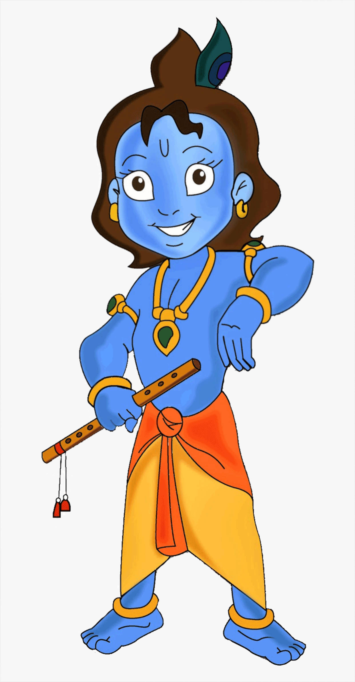 Cartoon Krishna, blue-skinned, peacock feather, Full HD Phone Wallpaper