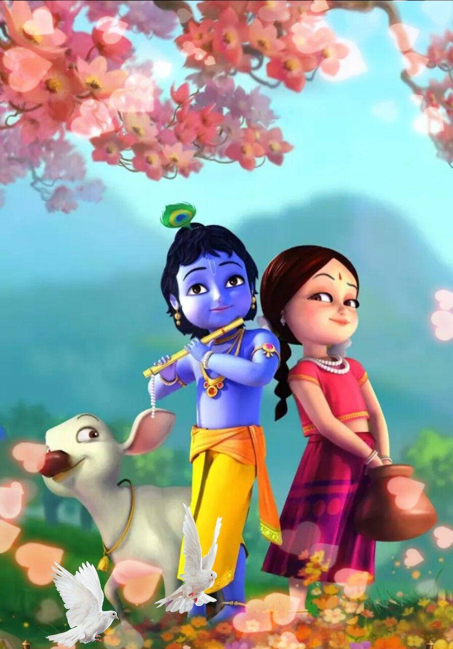 Cartoon Krishna, blue-skinned boy, flute, HD Phone Wallpaper