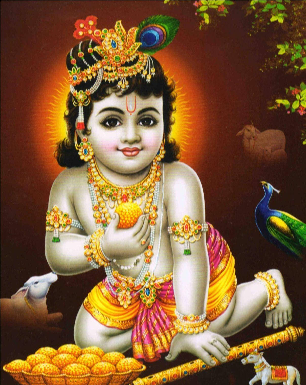 Krishna, golden jewelry, colorful garments, HD Phone Wallpaper