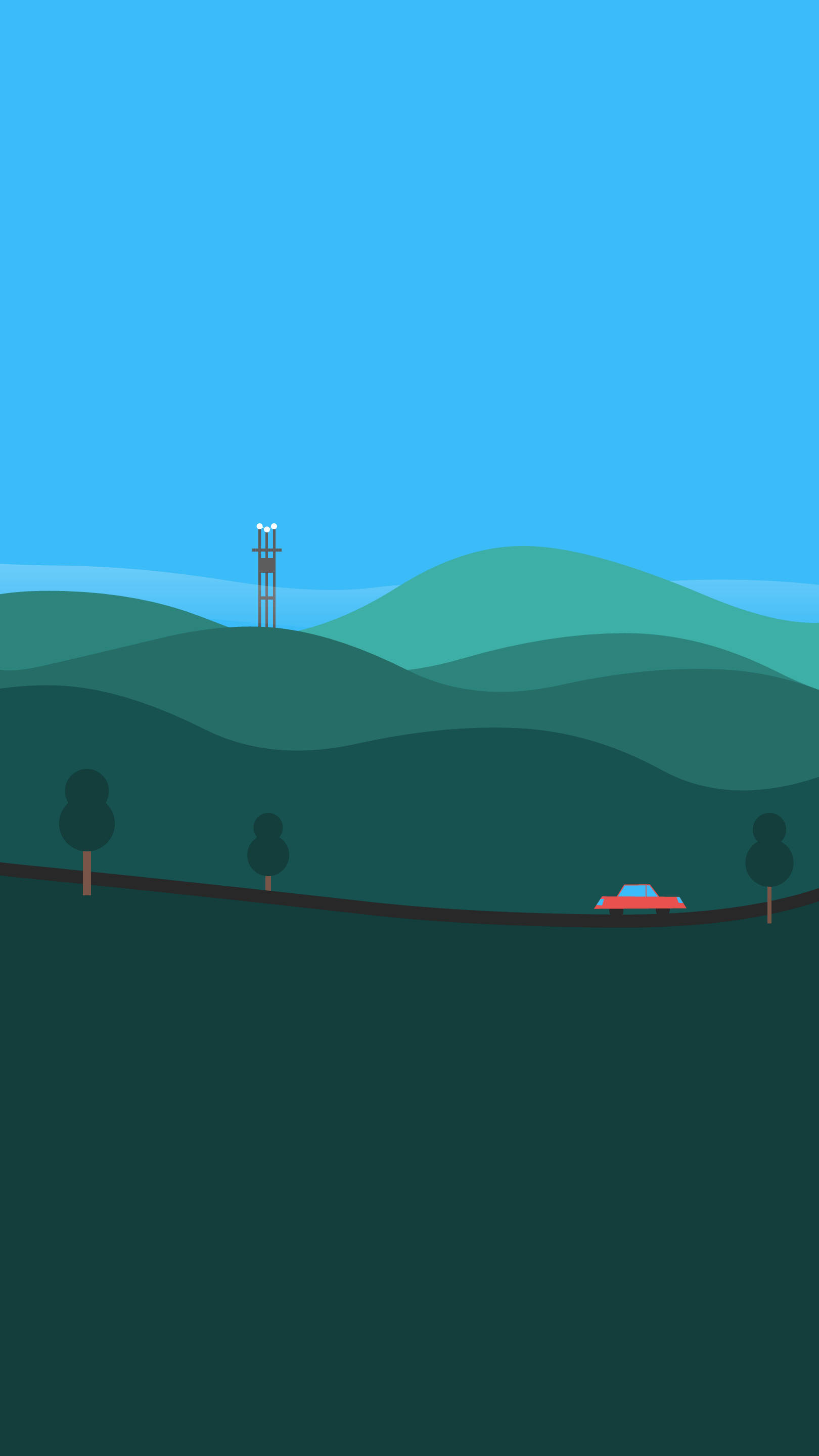 pixel mountain, green hills, clear blue sky, 2K Phone Wallpaper