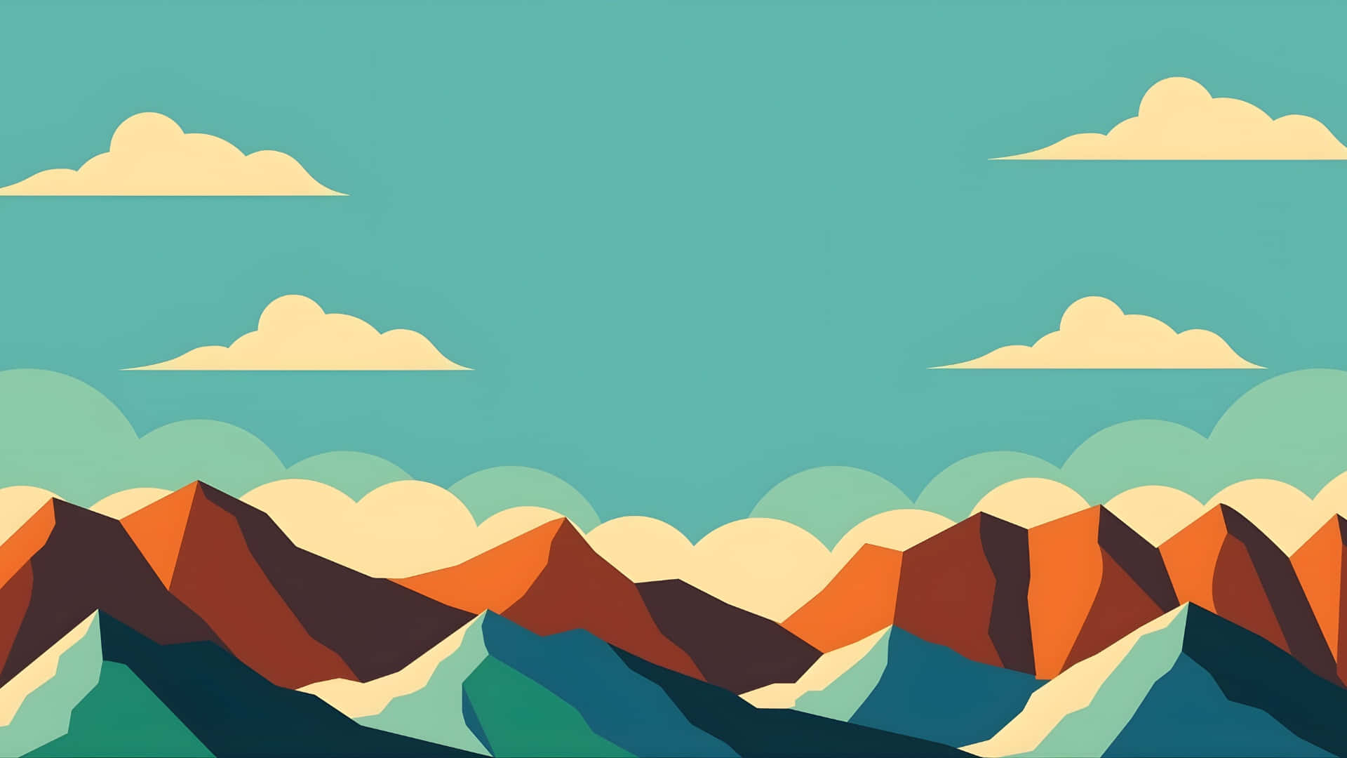 Cartoon Mountain, geometric mountains, warm oranges, Full HD Desktop Wallpaper