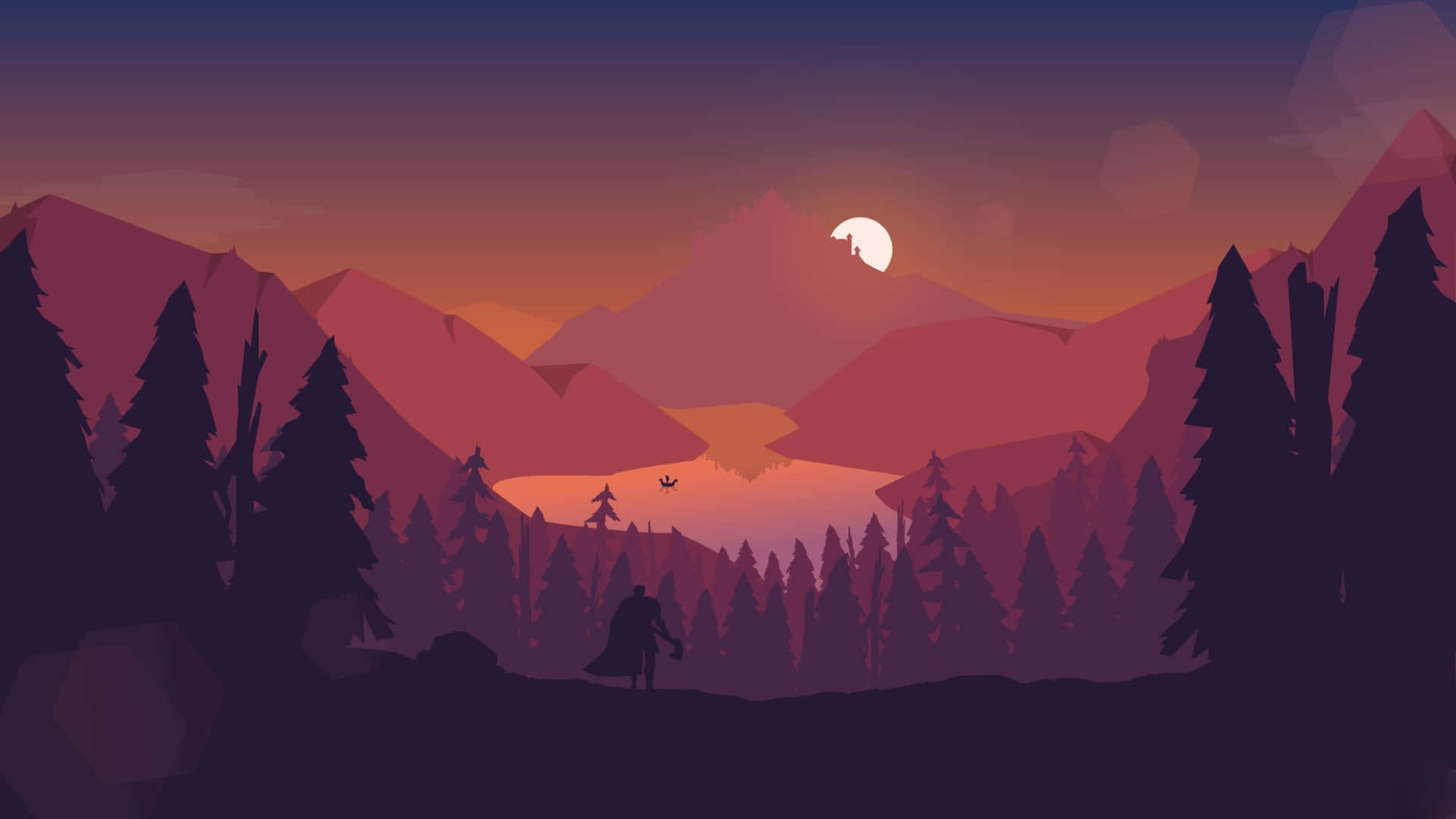 Cartoon Mountain, sunset, mountain lake, Full HD Desktop Wallpaper