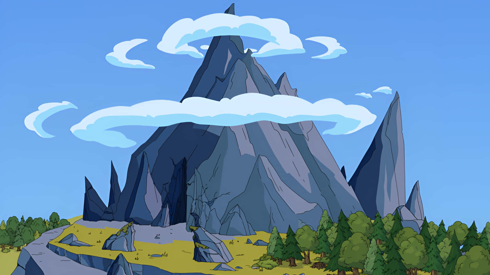 Cartoon Mountain, jagged peaks, swirling clouds, Full HD Desktop Wallpaper
