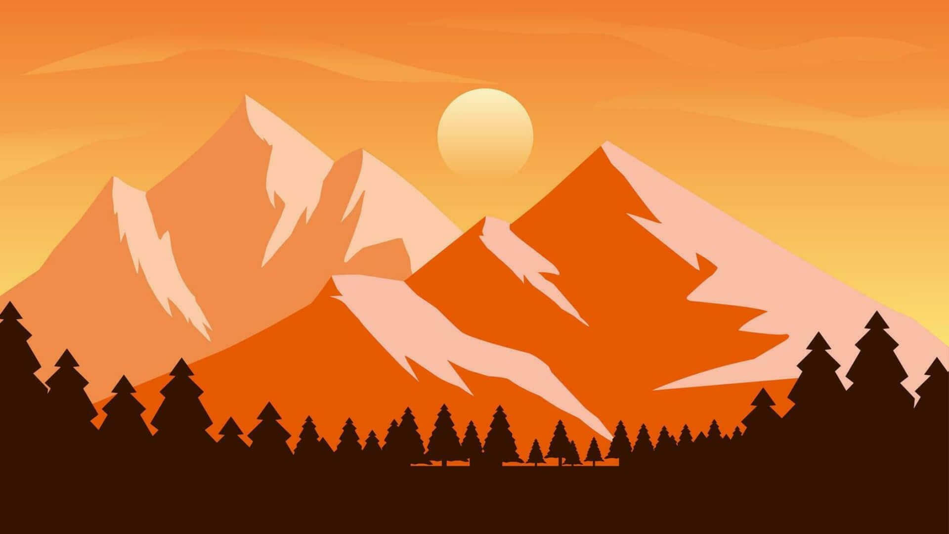 Cartoon Mountain, sunset, snow-capped peaks, Full HD Desktop Wallpaper