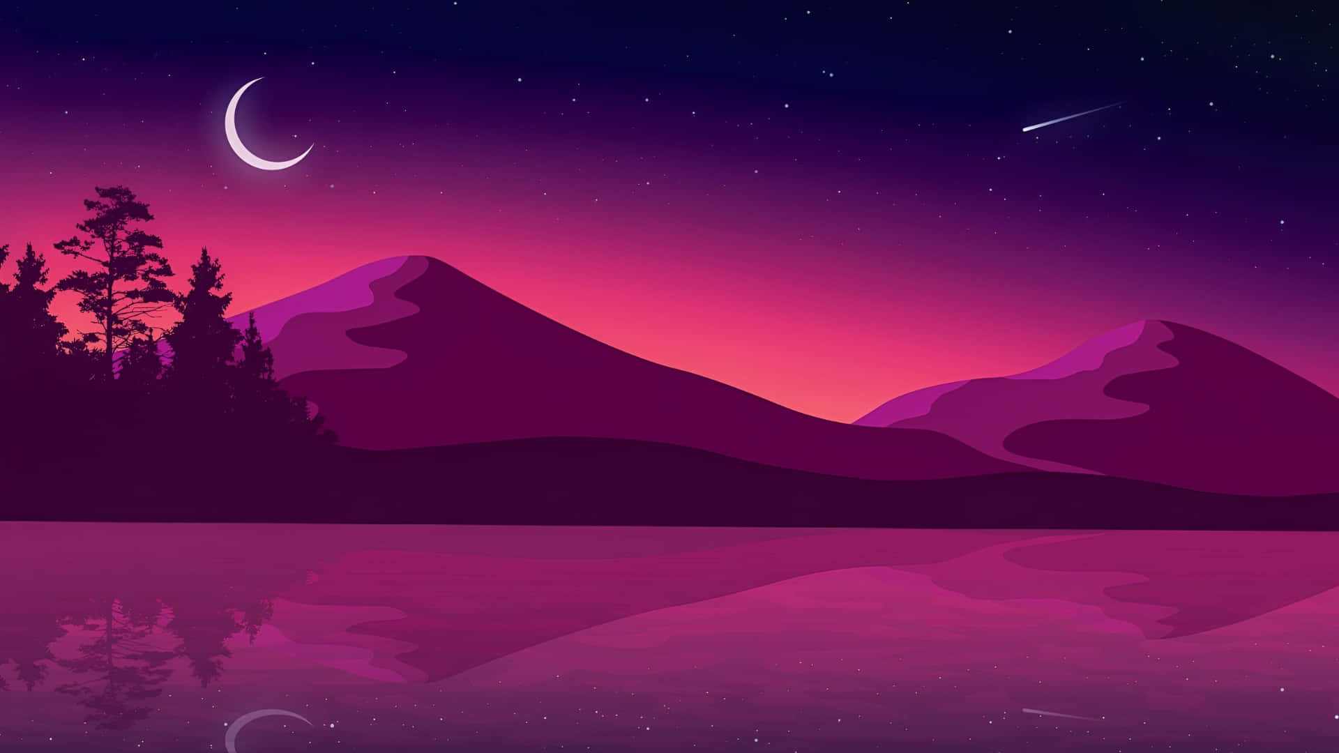 Cartoon Mountain, night scene, purple twilight, Full HD Desktop Wallpaper