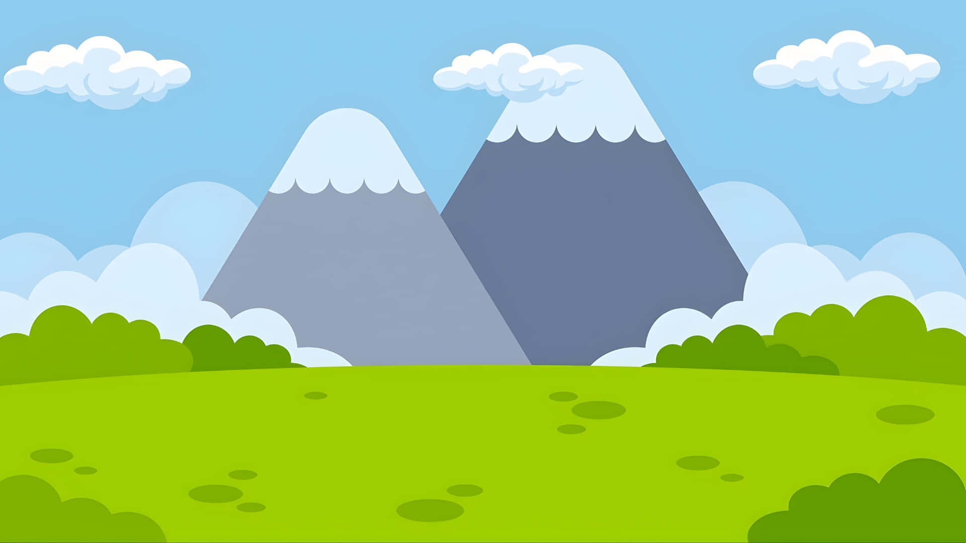 Cartoon Mountain, snow capped mountains, fluffy clouds, Full HD Desktop Wallpaper
