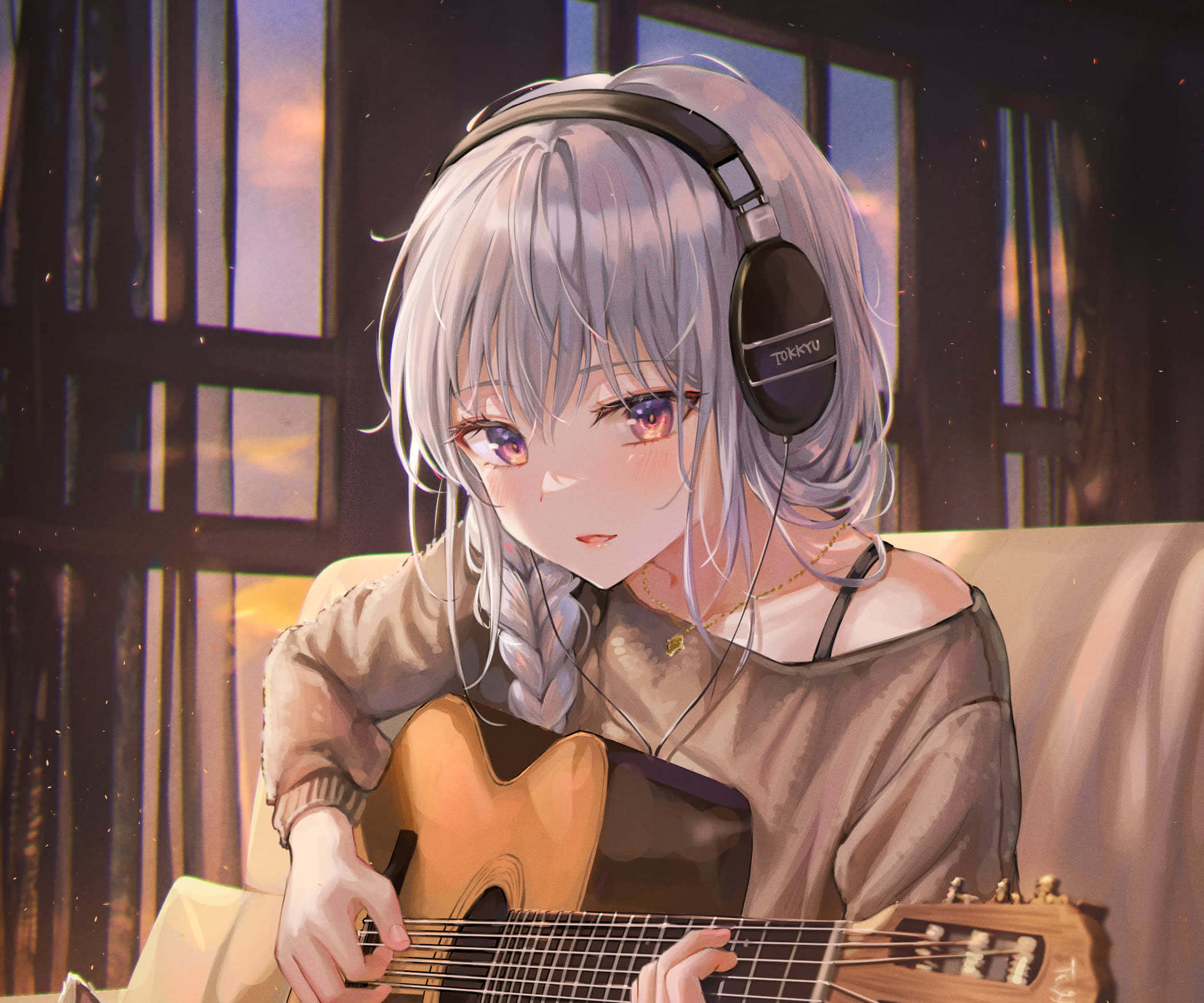 cartoon music 2093 x 1744 wallpaper, silver-haired anime girl, headphones, Full HD Desktop Wallpaper