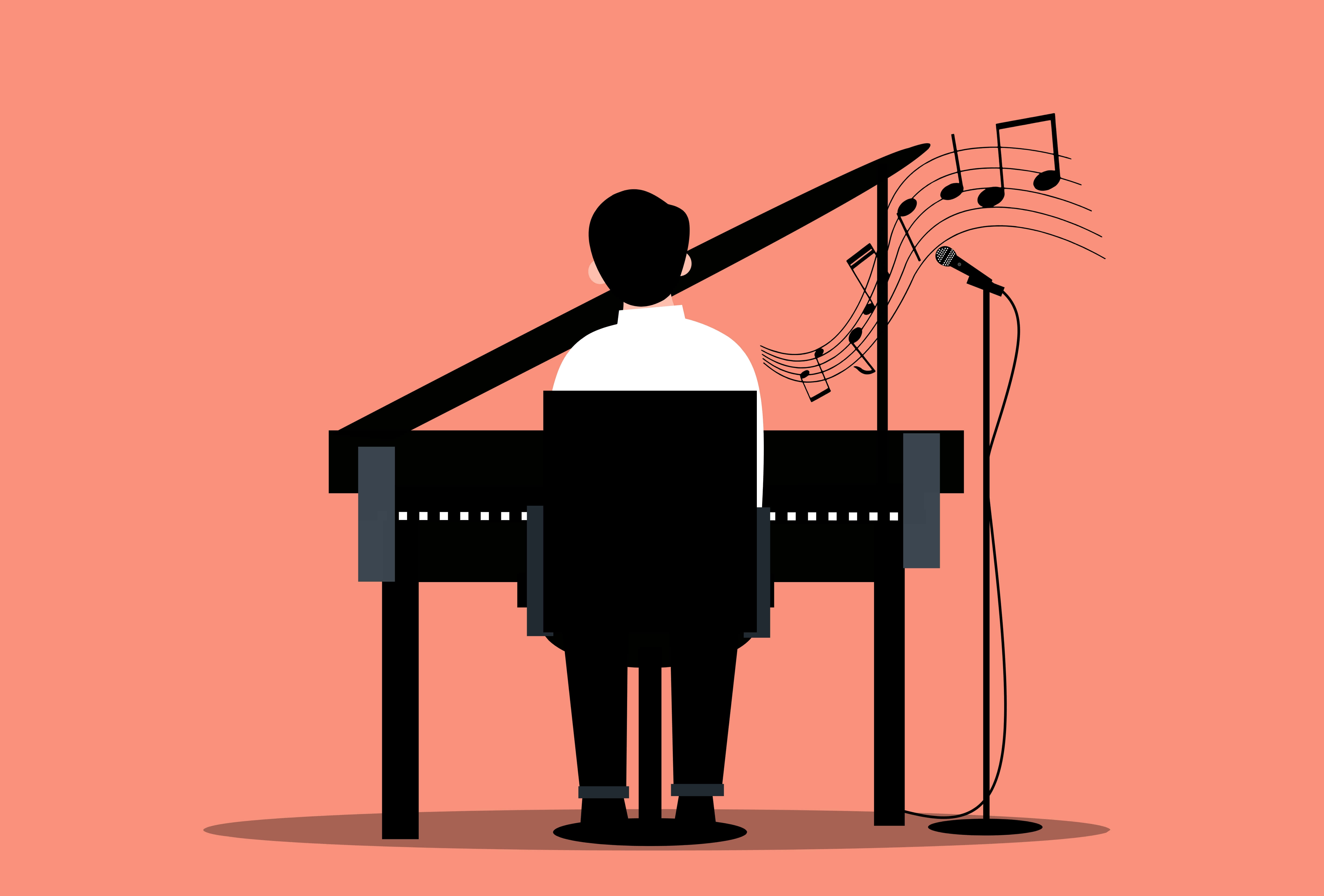 Cartoon Music, grand piano, musical notes, 5K Desktop Wallpaper