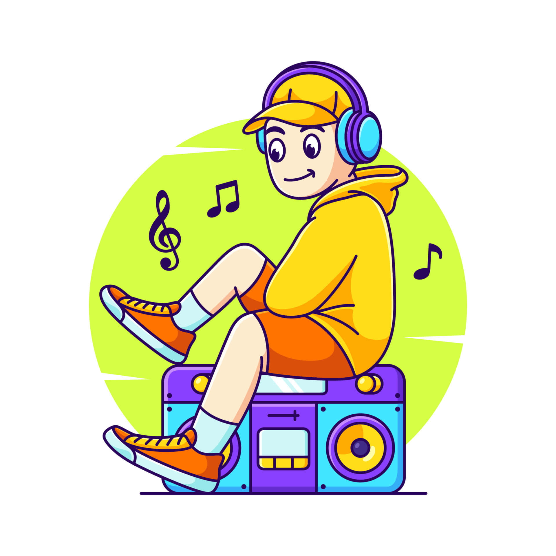cartoon music, yellow hoodie, cap, Full HD Desktop Wallpaper