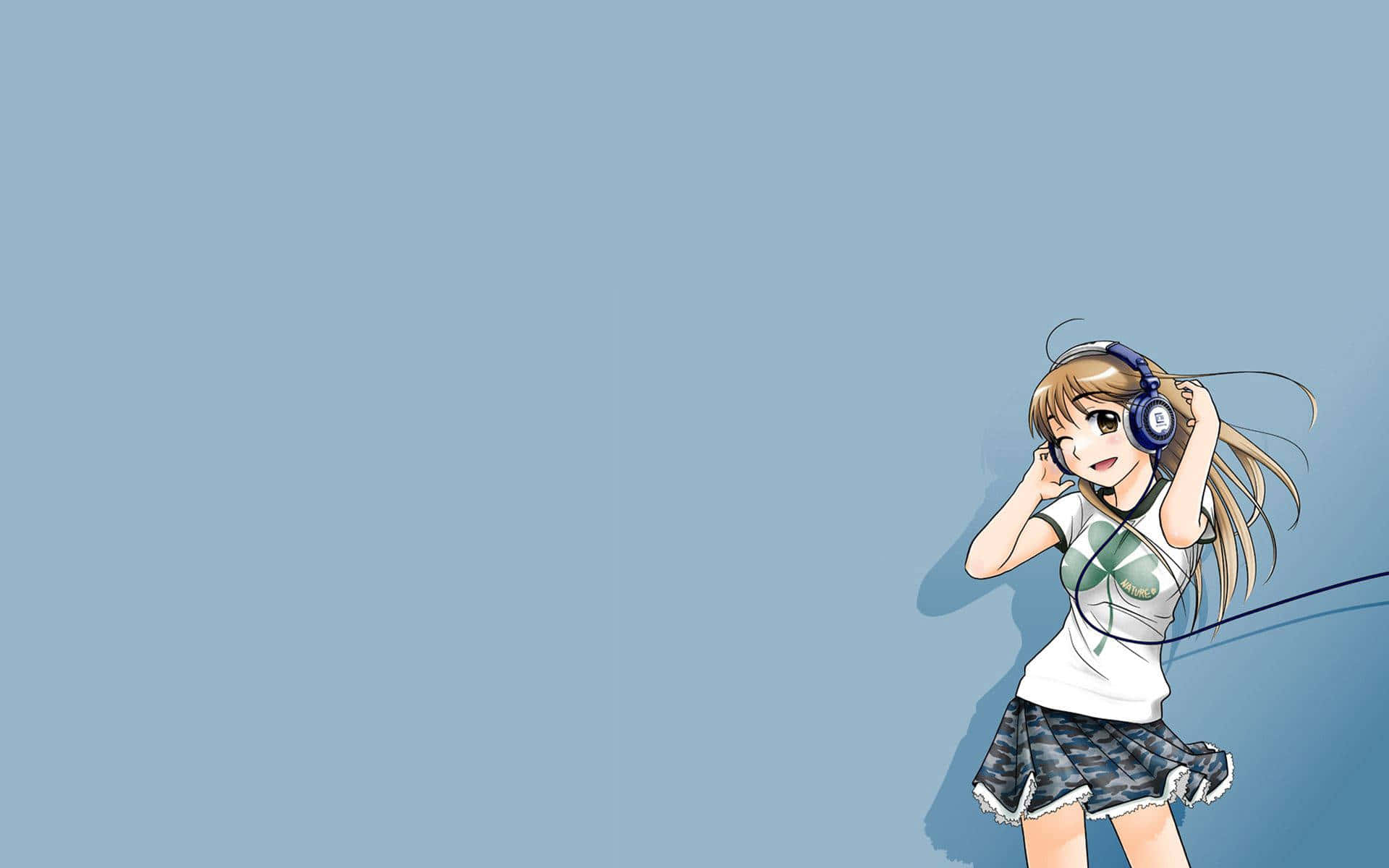 anime girl, blonde hair, blue headphones, Full HD Desktop Wallpaper