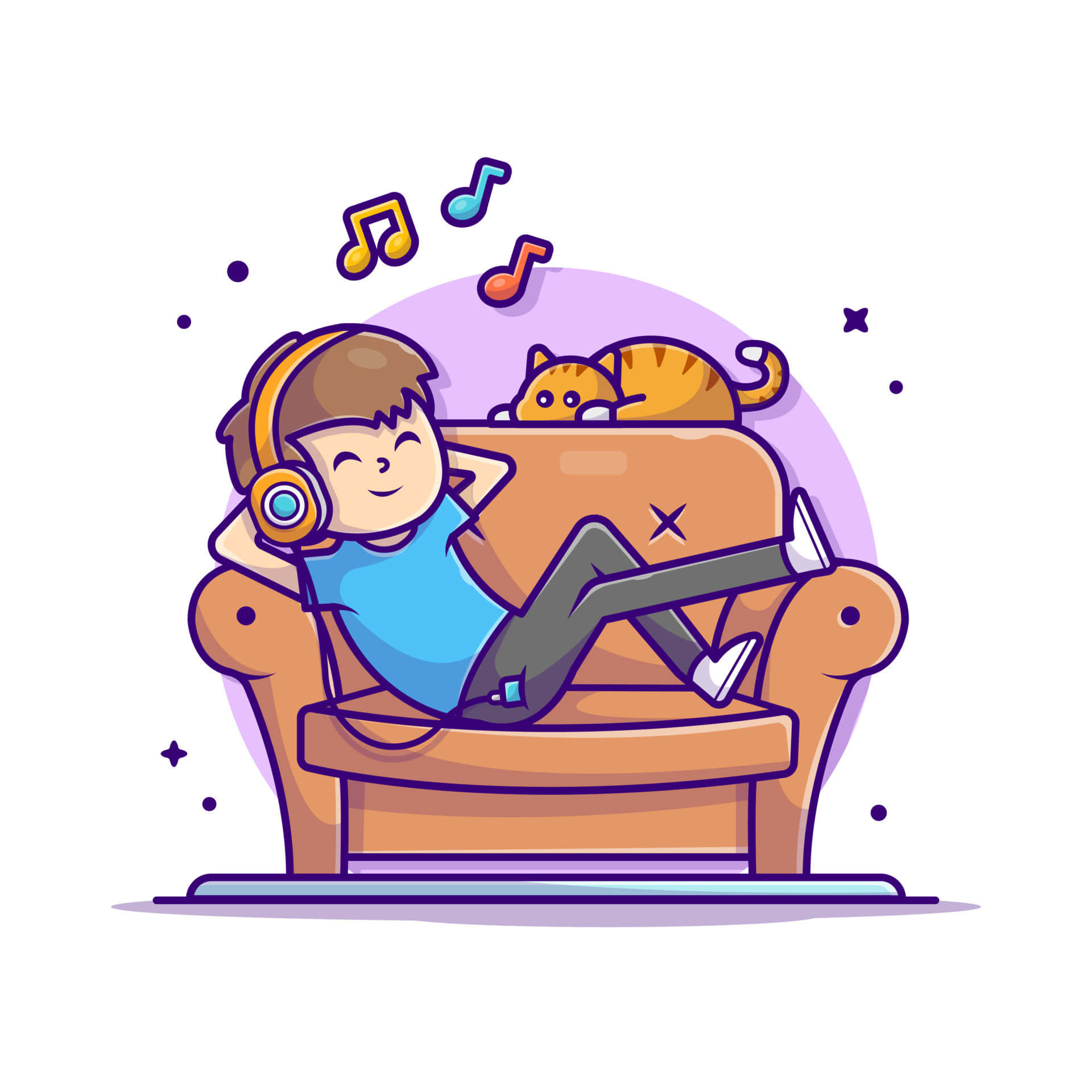 Cartoon Music, headphones, couch, Full HD Desktop Wallpaper