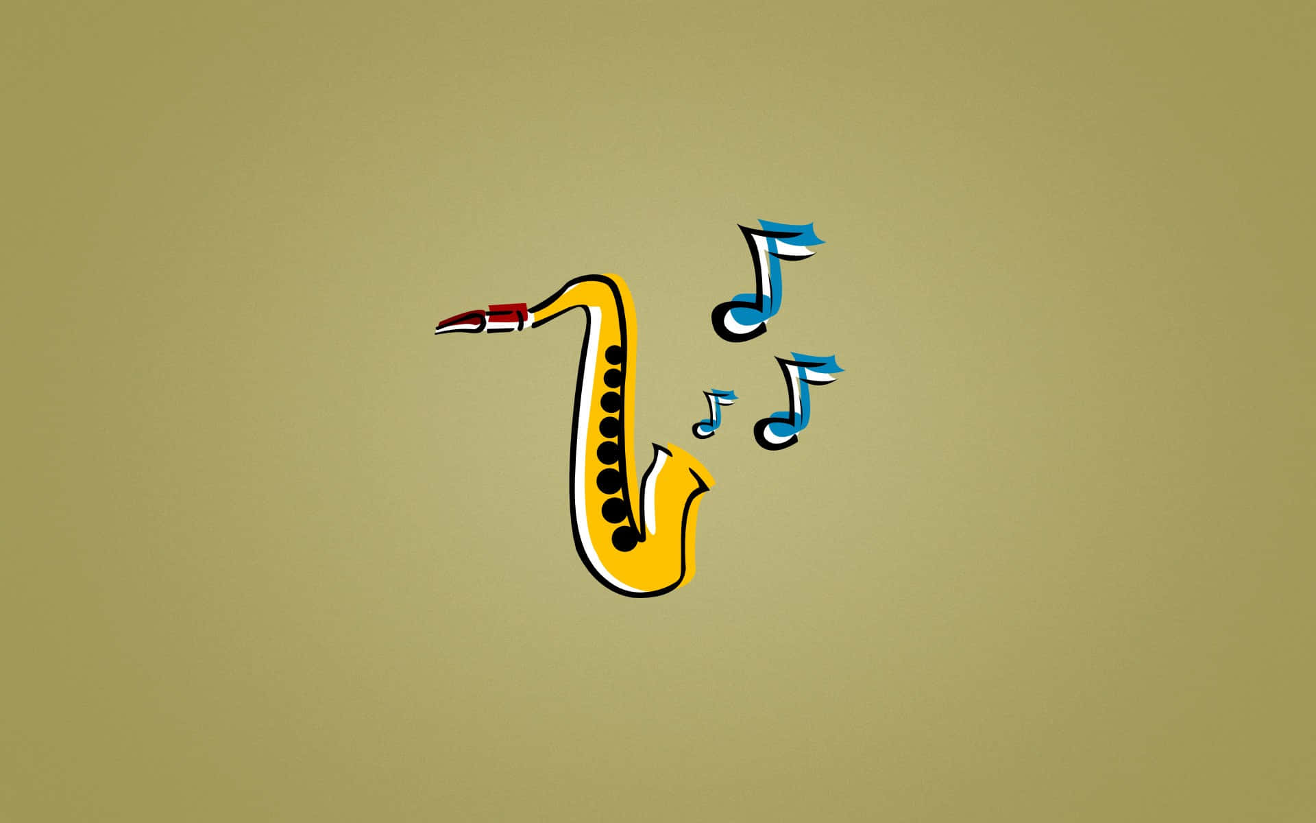 yellow saxophone, blue musical notes, muted olive background, Full HD Desktop Wallpaper