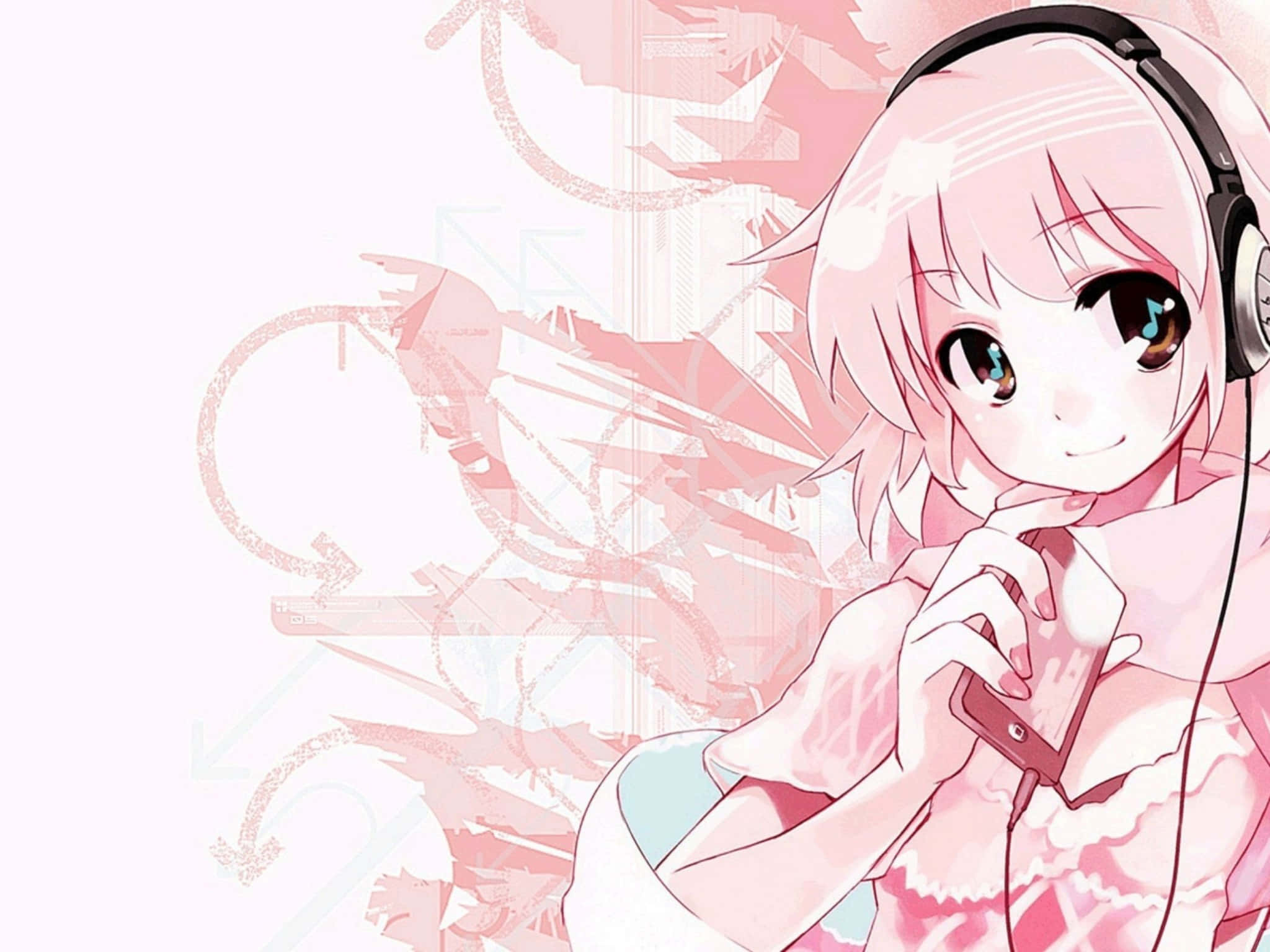 Cartoon Music, pink hair, headphones, Full HD Desktop Wallpaper