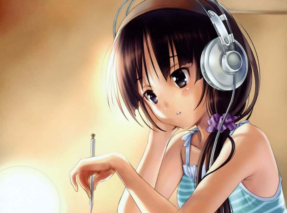 Cartoon Music, anime girl, headphones, SD Desktop Wallpaper