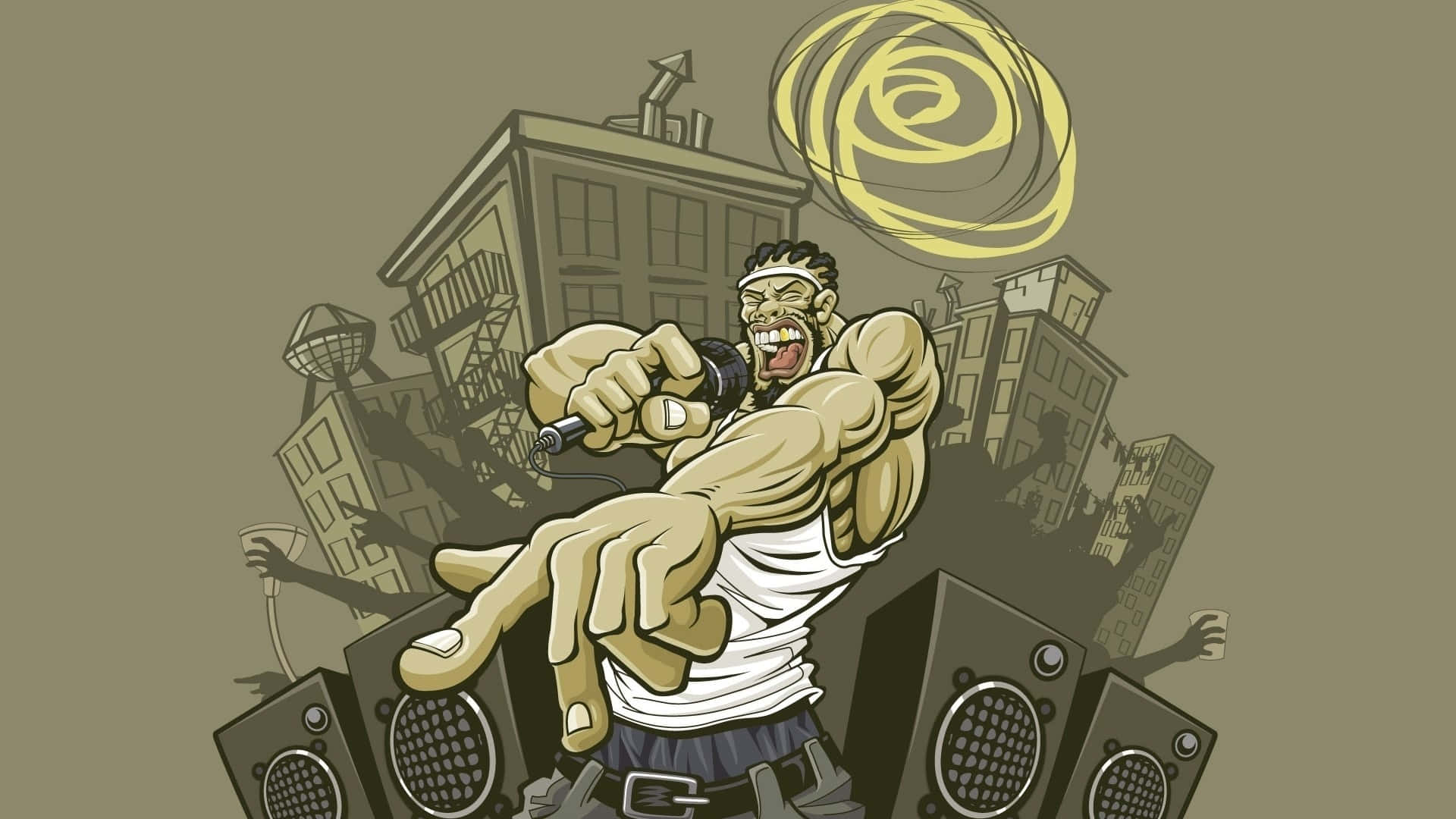 rapper, white tank top, mic, Full HD Desktop Wallpaper