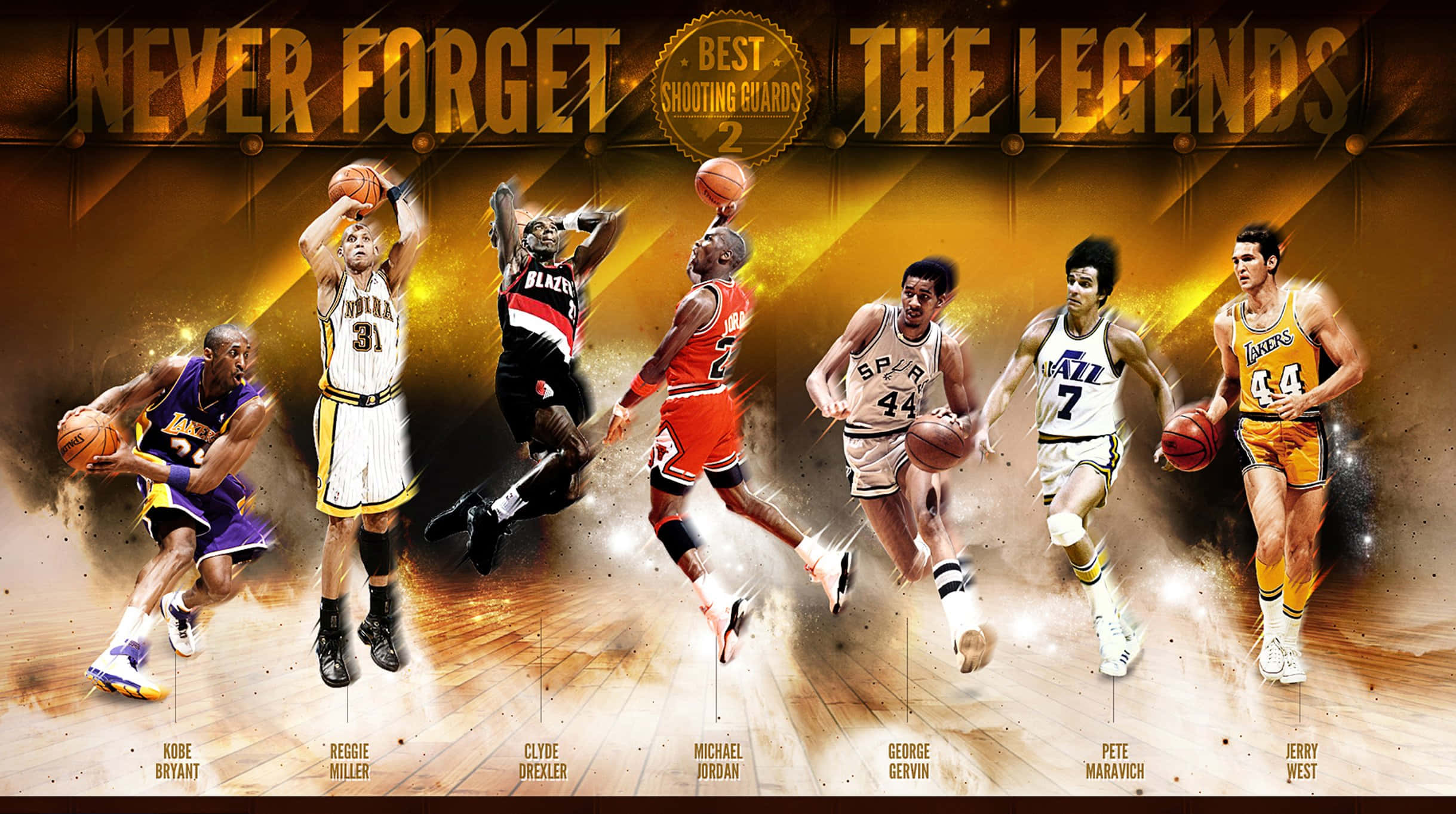 NBA players, shooting guards, golden textured background, Full HD Desktop Wallpaper