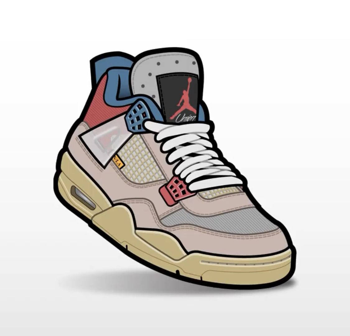 tan cartoon nike shoes, beige gray red and blue accents, bold black outline, SD Desktop Wallpaper