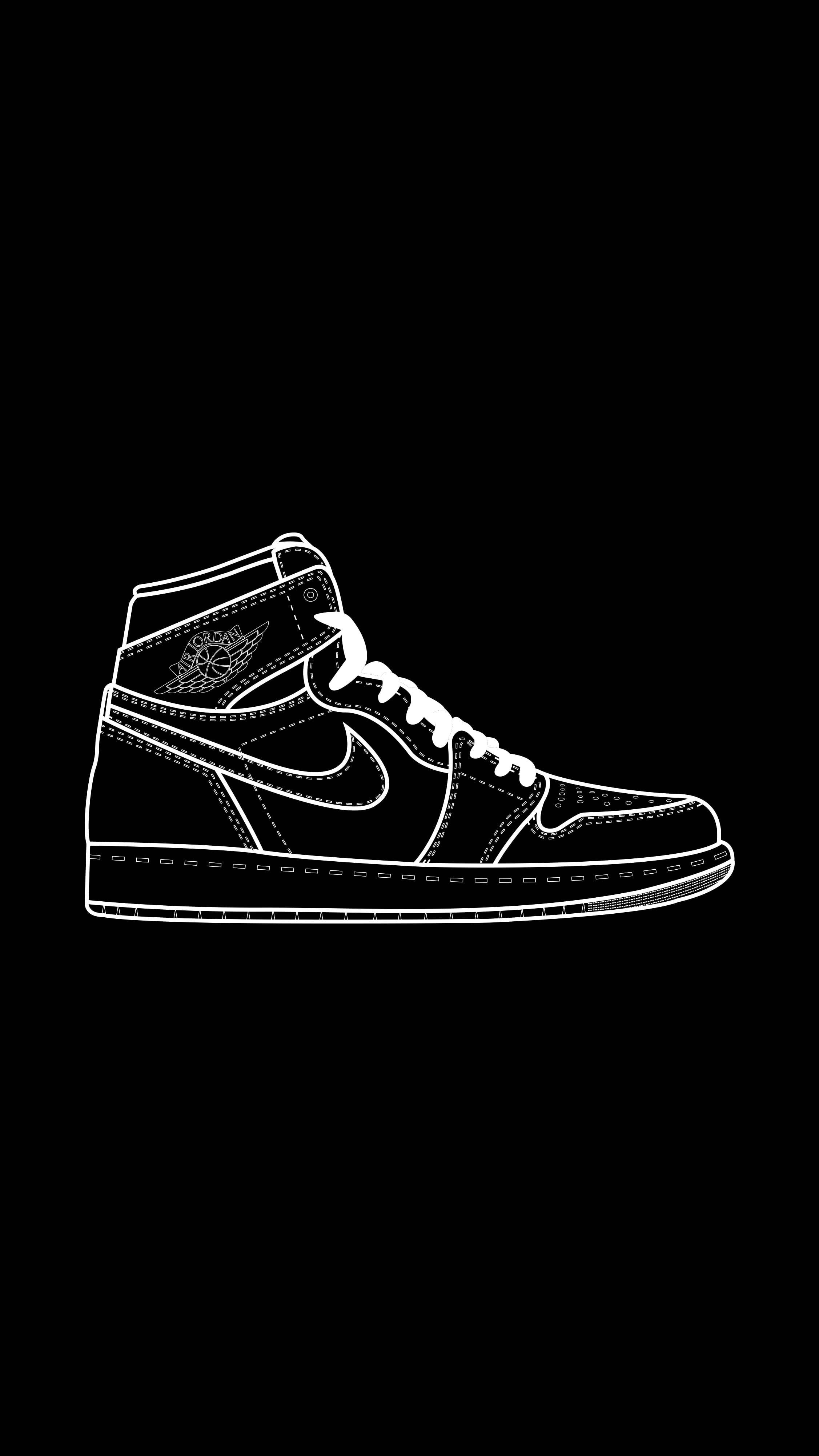 white outline, cartoon nike shoes, high-top sneaker, 4K Phone Wallpaper