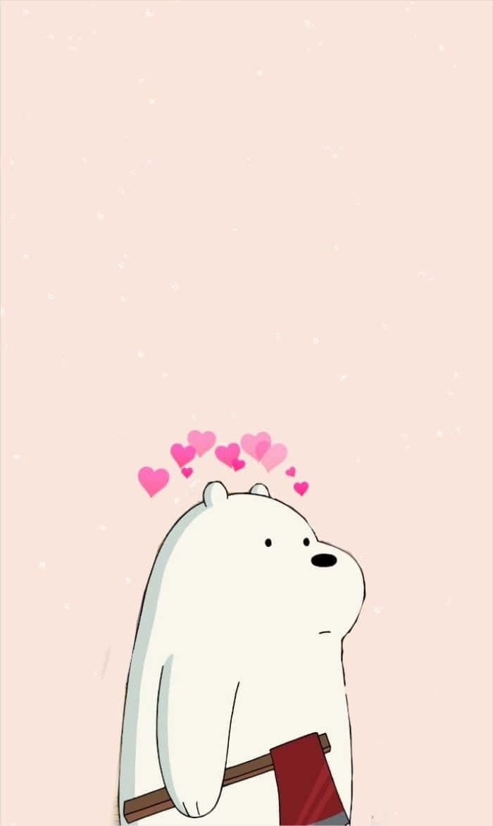 cartoon polar bear, white cartoon bear, pink hearts, SD Phone Wallpaper