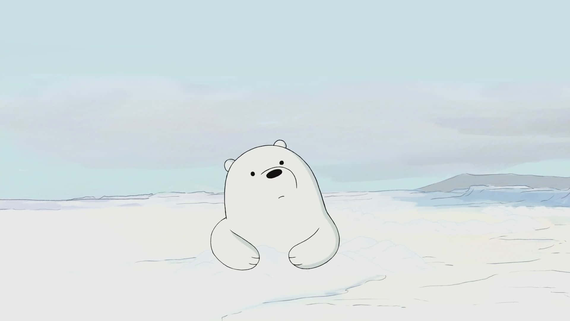 cartoon polar bear, snowy landscape, pale sky, Full HD Desktop Wallpaper