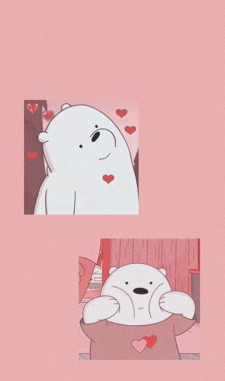cartoon polar bear, pink room, smiling, SD Phone Wallpaper