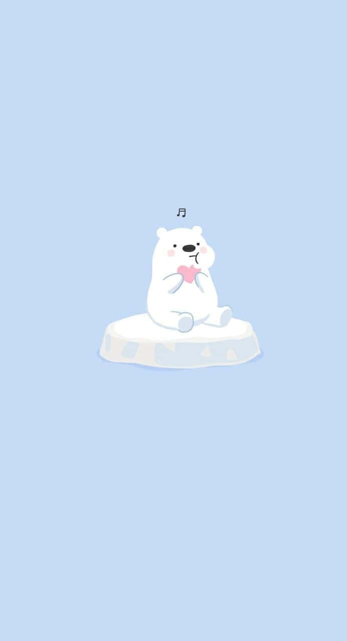 cartoon polar bear, white cartoon polar bear, pink heart, HD Phone Wallpaper