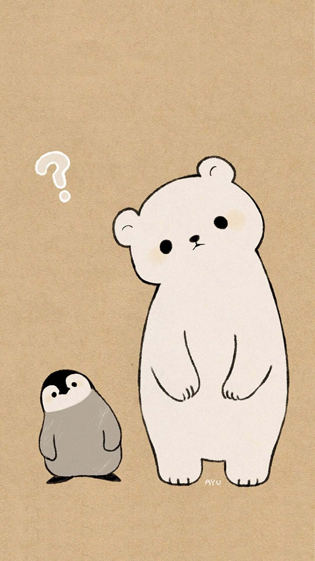 Cartoon Polar Bear, white bear, small penguin, Full HD Phone Wallpaper