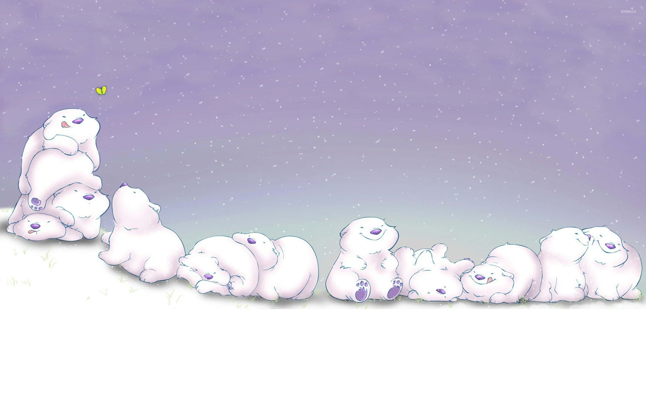 Cartoon Polar Bear, snowy ground, soft purple sky, 2K Desktop Wallpaper