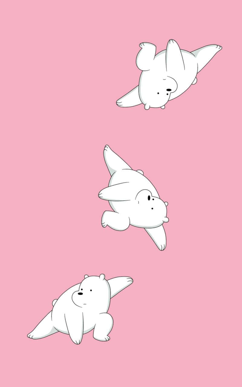 cartoon polar bear, white cartoon bears, soft pink background, HD Phone Wallpaper