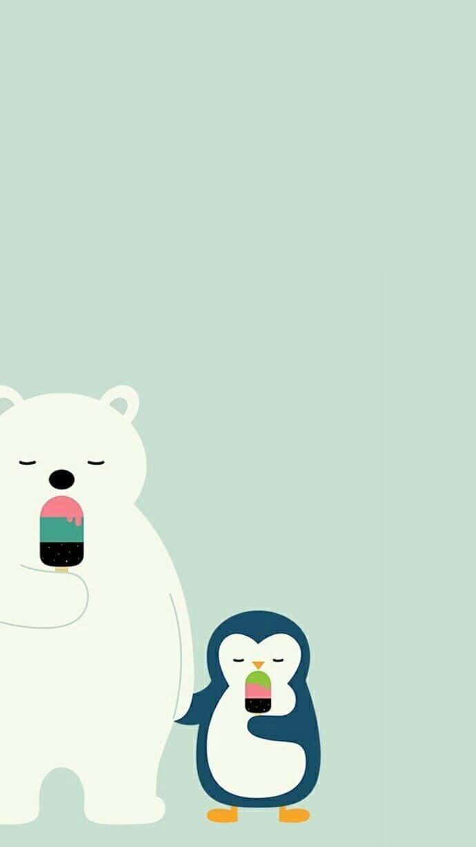 cartoon polar bear, penguin, colorful popsicles, SD Phone Wallpaper