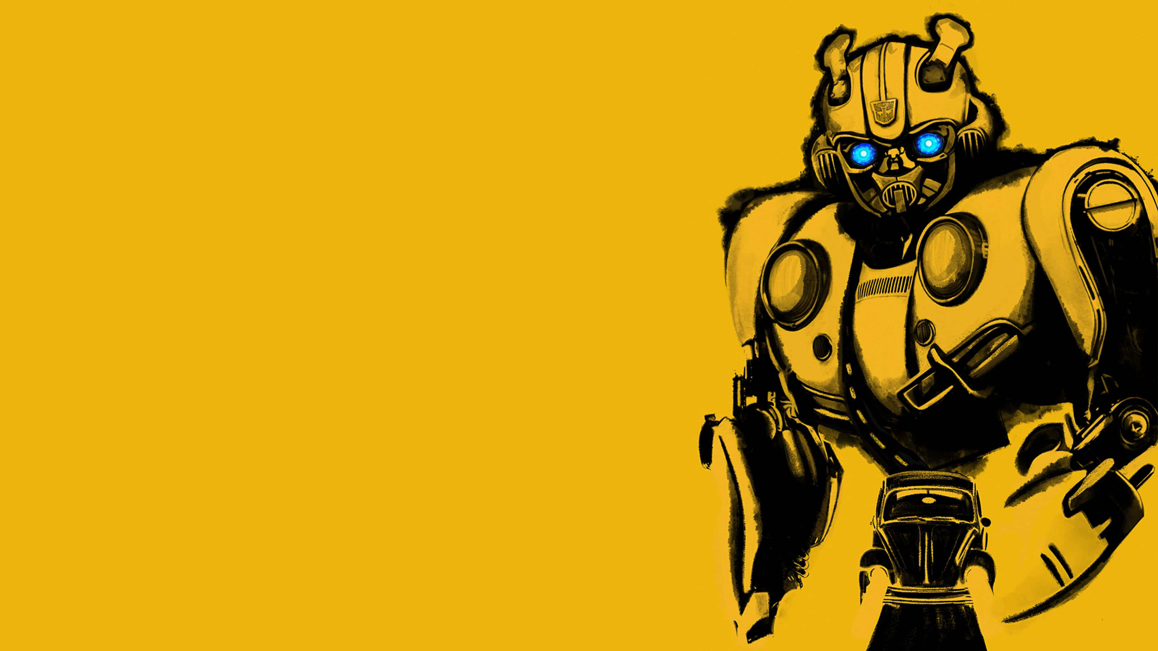 cartoon poster, glowing blue eyes, solid yellow background, 4K Desktop Wallpaper