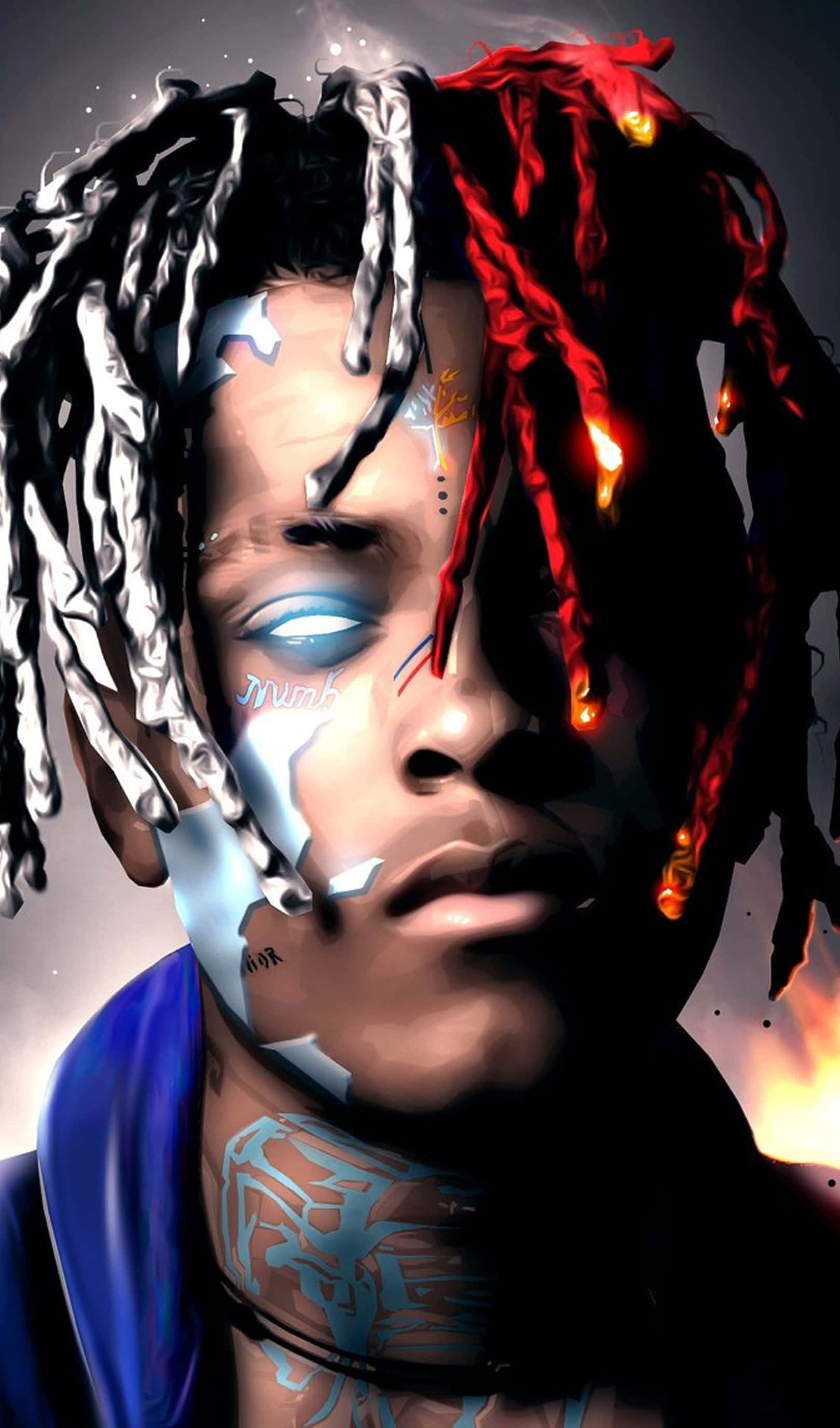 dreadlocks, glowing blue, fiery red, 2K Phone Wallpaper