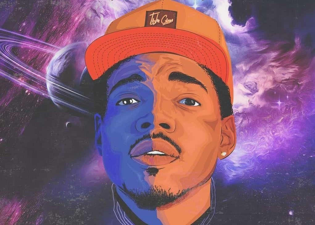 orange cap, vibrant cosmic background, purple nebulae, SD Desktop Wallpaper