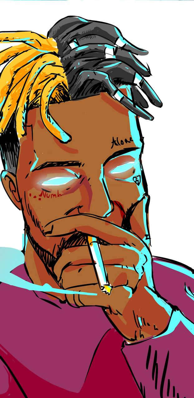 Cartoon Rapper, half-black half-yellow dreadlocks, glowing eyes, HD Phone Wallpaper